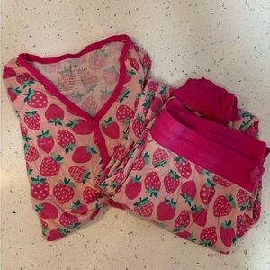 Little Sleepies Strawberry Print Pajama Set - Pink and Red
